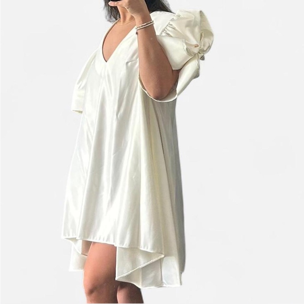 Kimberly Goldson Cream Puff Sleeve Dress